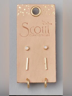 NWT Scout Curated Wears Brass Stud,Bar & Hoop Earring Set